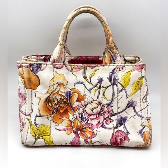 Floral Print Prada Canapa Women's Handbag - Picture 1 of 17